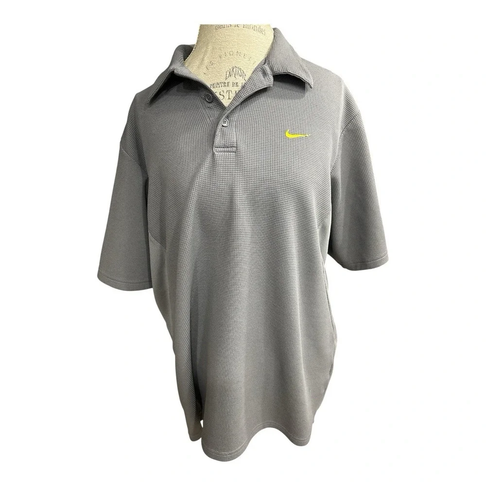 Vintage 90s Nike Dri-Fit  XL Polo Golf Gray Silver Short Sleeve